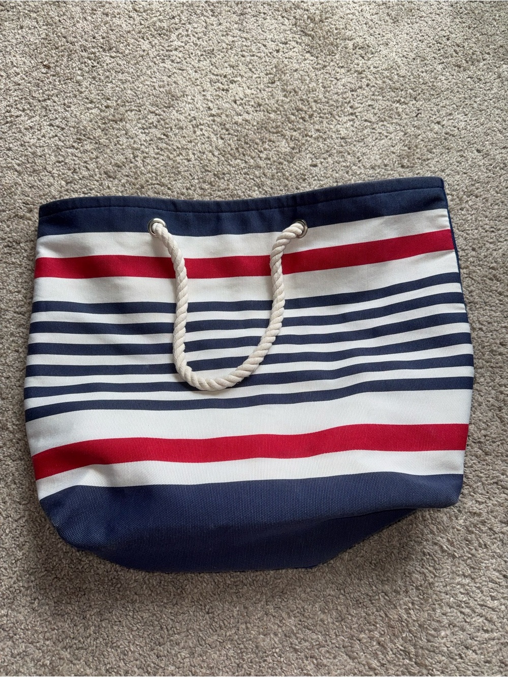 Striped Nautical Canvas Tote Bag in Navy, White & Red